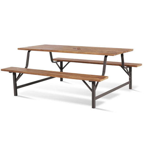 6-Person Outdoor Picnic Table and Bench Set with 2 Inch Umbrella Hole