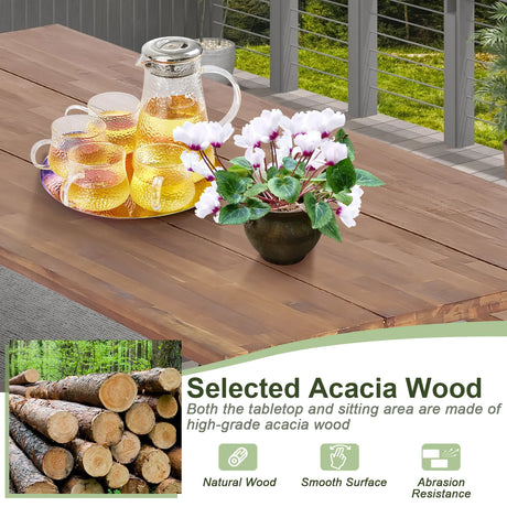 6-Person Outdoor Picnic Table and Bench Set with 2 Inch Umbrella Hole