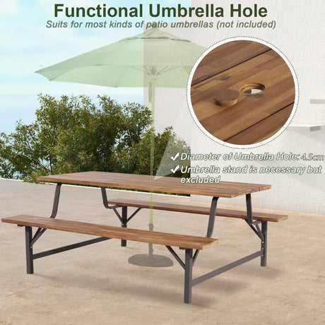 6-Person Outdoor Picnic Table and Bench Set with 2 Inch Umbrella Hole