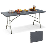 180cm Outdoor Portable Folding Table with Wood Tabletop-Grey