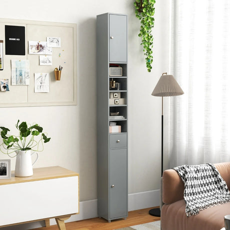 180CM Tall Freestanding Bathroom Cabinet with 2 Doors and 1 Drawer-Grey