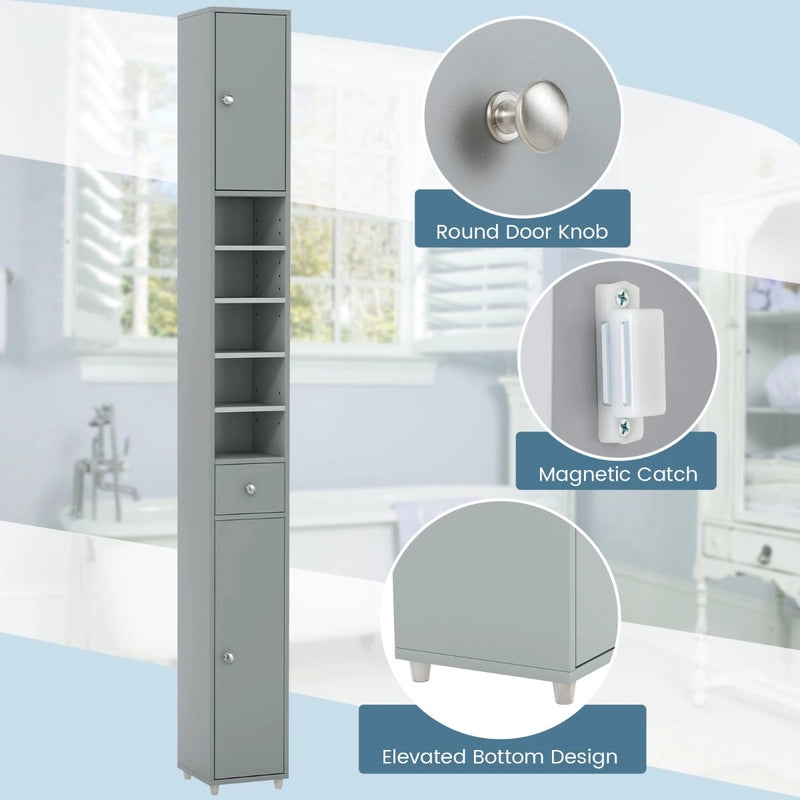 180CM Tall Freestanding Bathroom Cabinet with 2 Doors and 1 Drawer-Grey