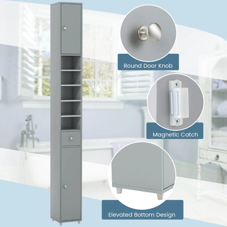 180CM Tall Freestanding Bathroom Cabinet with 2 Doors and 1 Drawer-Grey