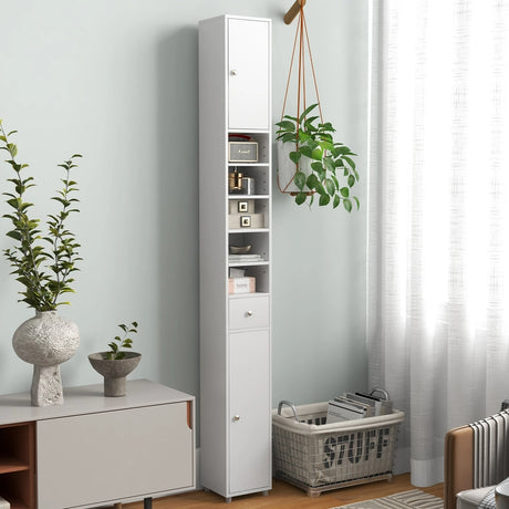 180CM Tall Freestanding Bathroom Cabinet with 2 Doors and 1 Drawer-White