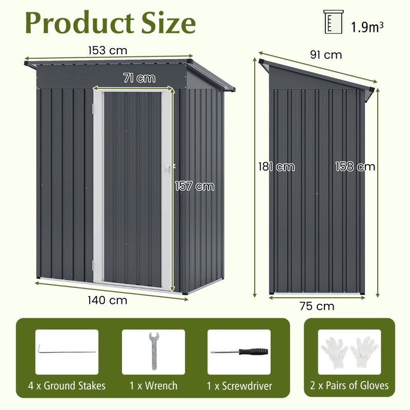 5 x 3 Feet Outdoor Storage Shed with Sloped Roof and Lockable Door-Gray
