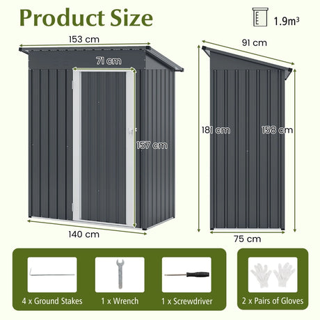 5 x 3 Feet Outdoor Storage Shed with Sloped Roof and Lockable Door-Gray