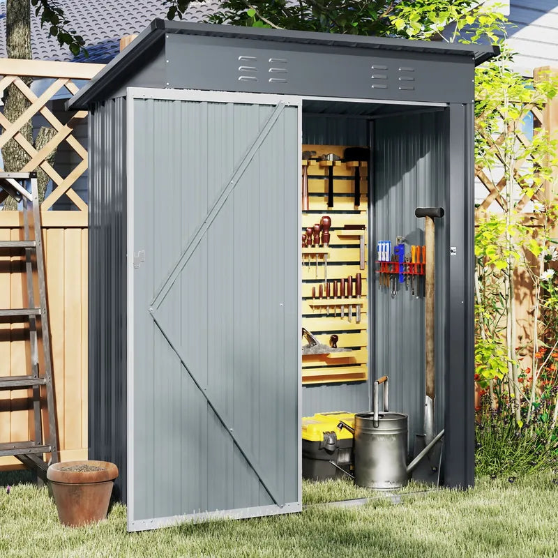 5 x 3 Feet Outdoor Storage Shed with Sloped Roof and Lockable Door-Gray