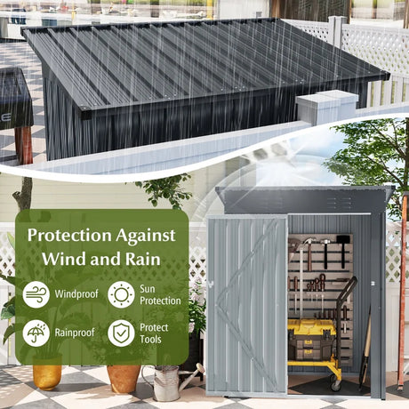 5 x 3 Feet Outdoor Storage Shed with Sloped Roof and Lockable Door-Gray