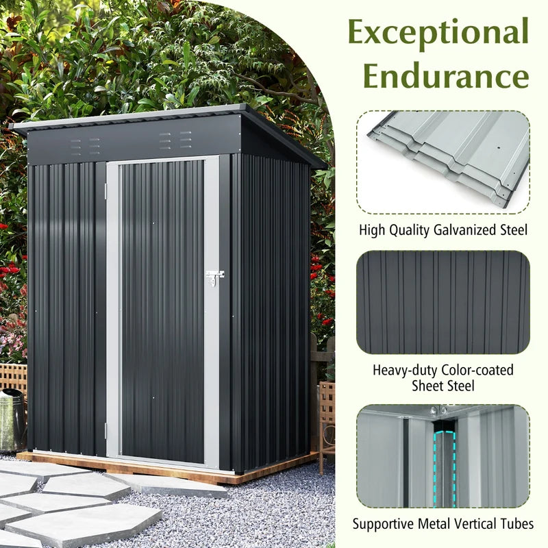 5 x 3 Feet Outdoor Storage Shed with Sloped Roof and Lockable Door-Gray