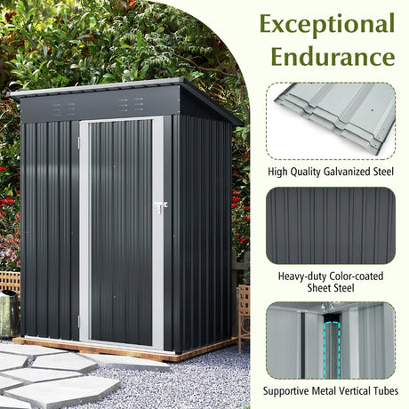 5 x 3 Feet Outdoor Storage Shed with Sloped Roof and Lockable Door-Gray