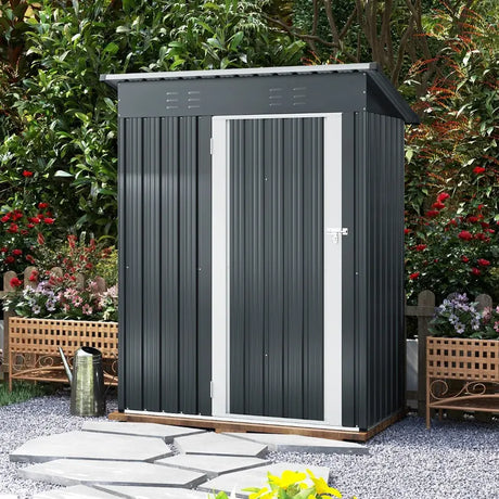 5 x 3 Feet Outdoor Storage Shed with Sloped Roof and Lockable Door-Gray