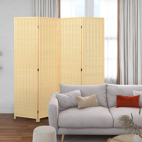 6 Feet 4 Panel Portable Folding Room Divider Screen-Natural