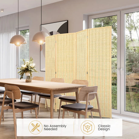 6 Feet 4 Panel Portable Folding Room Divider Screen-Natural