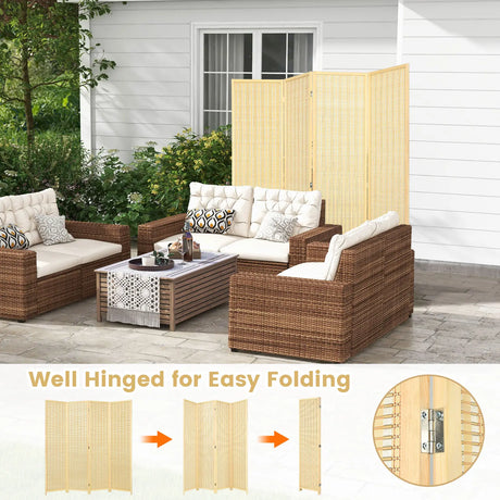 6 Feet 4 Panel Portable Folding Room Divider Screen-Natural