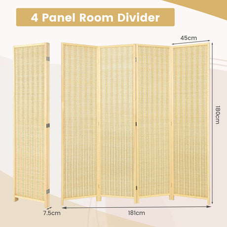 6 Feet 4 Panel Portable Folding Room Divider Screen-Natural
