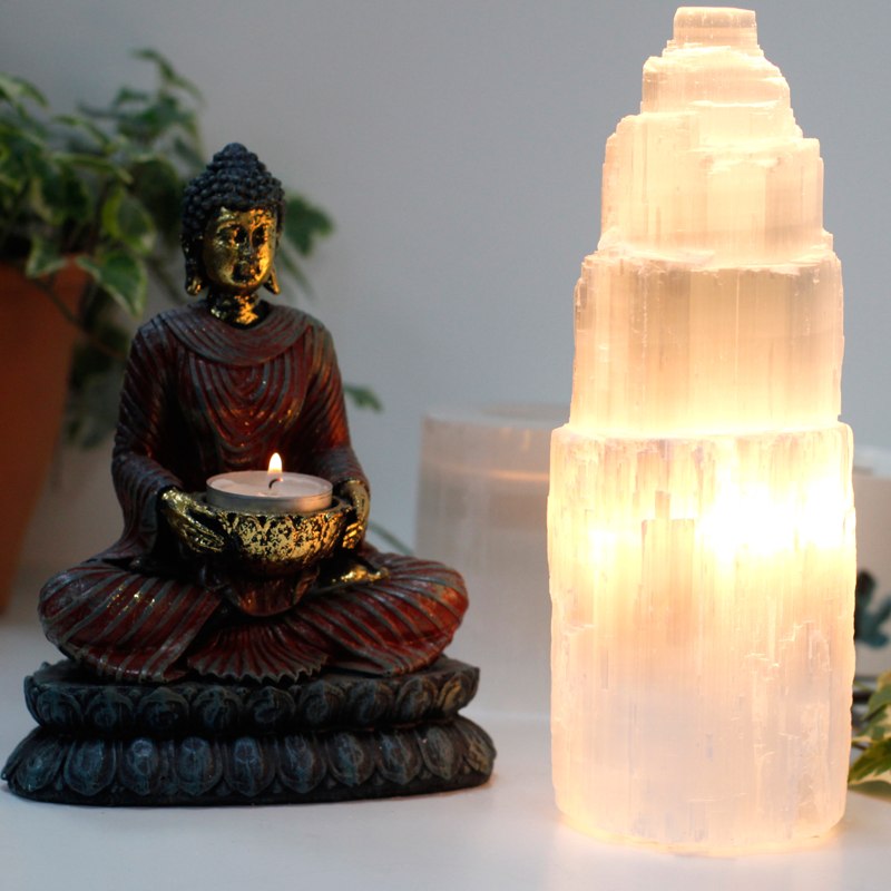 Natural Selenite Tower Lamp - 25 cm