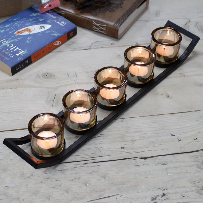 Centrepiece Iron Votive Candle Holder - 5 Cup Ledge