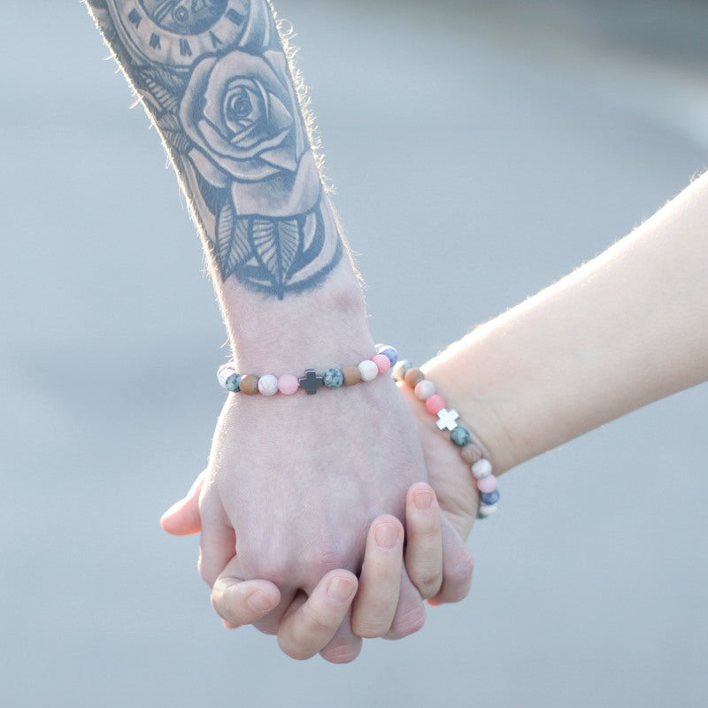 Set of 2 Gemstones Friendship Bracelets - Love - Amethyst & Rose Quartz