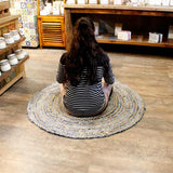 Round Jute and Recycle Denim Rug - 120 cm