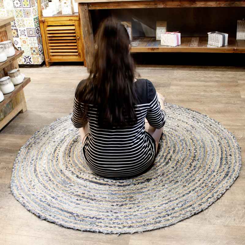 Round Jute and Recycle Denim Rug - 150 cm