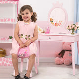 Vanity Makeup Table Set with Real Mirror for Little Girls Pink