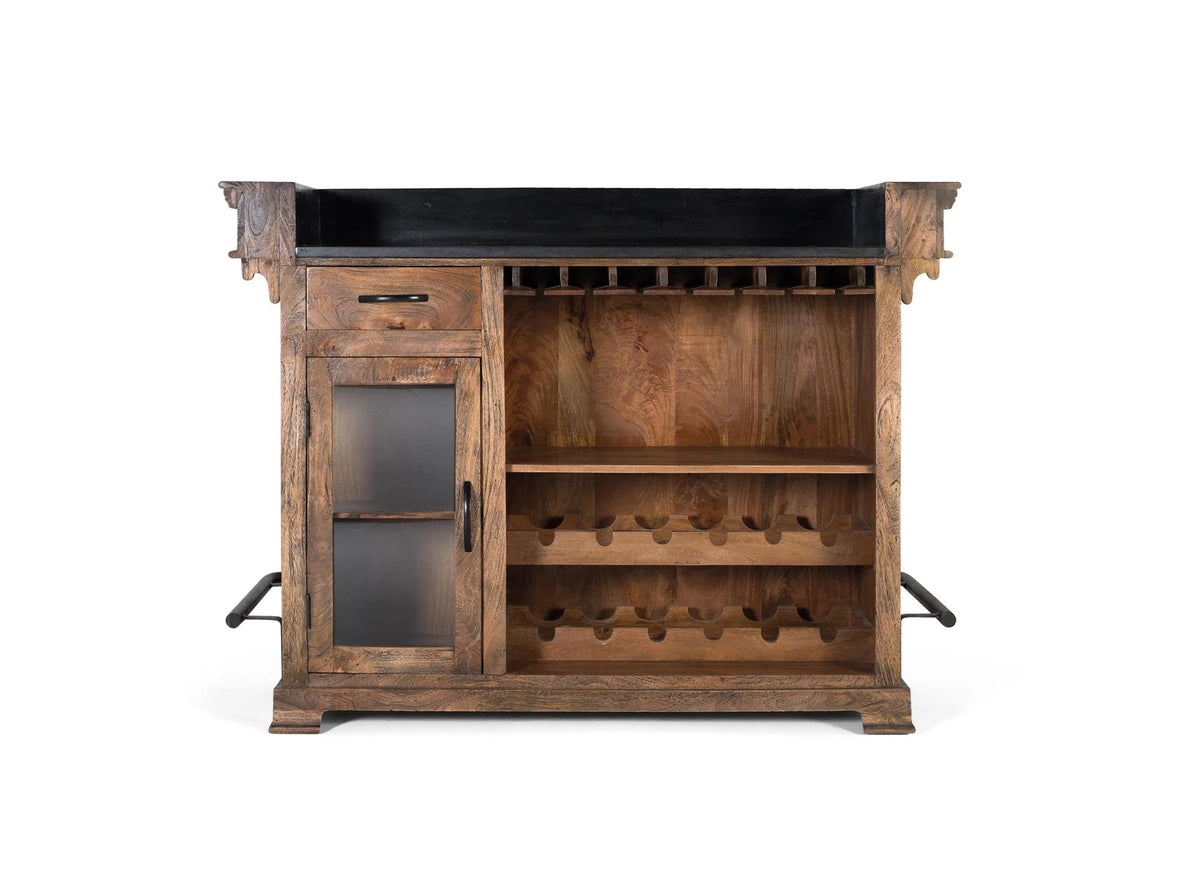 Giner and Colomer - Mango Wood & Granite Bar Counter With 1 Door, 1 Drawer