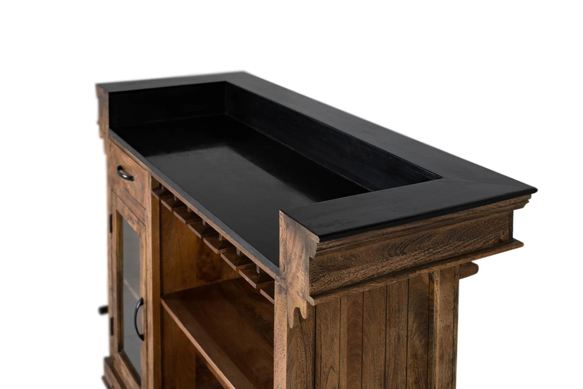 Giner and Colomer - Mango Wood & Granite Bar Counter With 1 Door, 1 Drawer