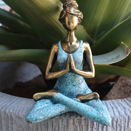 Yoga Lady Figure -  Bronze & Turqoise 24cm