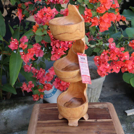 Teak Three Bowl Standing aprox 50cm