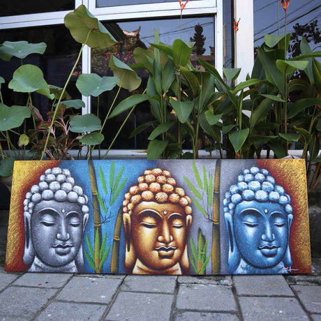 Buddha Painting - Three Heads With Bamboo