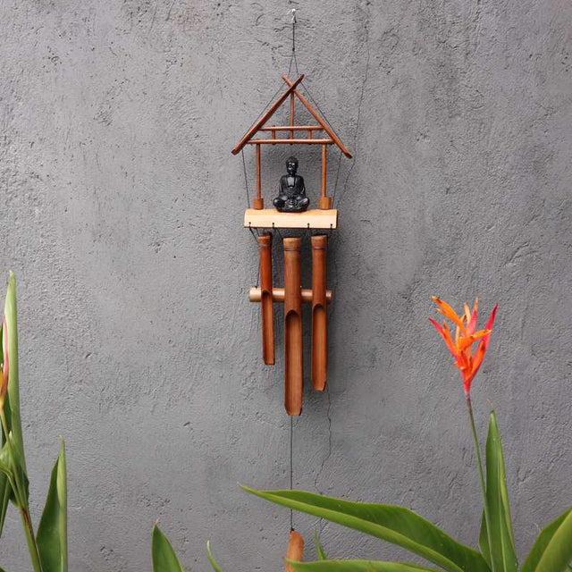 Bamboo Windchime - Natural finish -Black Buddha 6 Tubes