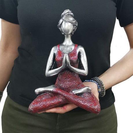 Yoga Lady Figure -  Silver & Bordeaux 24cm