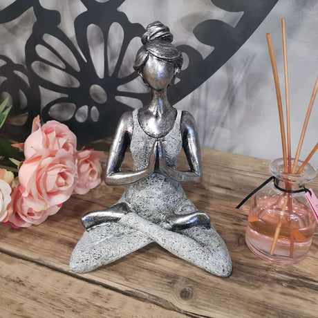 Yoga Lady Figure -  Silver & White 24cm