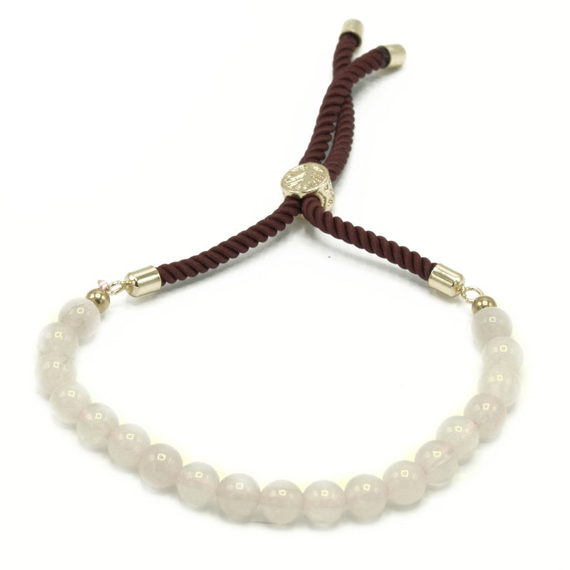 18K Gold Plated Gemstone Bordeaux String Bracelet - Rose Quartz