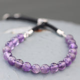 925 Silver Plated Gemstone Black String Bracelet - Amethyst