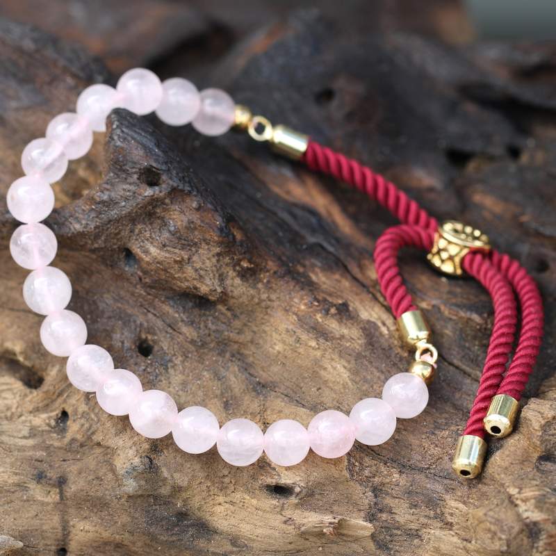 18K Gold Plated Gemstone Bordeaux String Bracelet - Rose Quartz