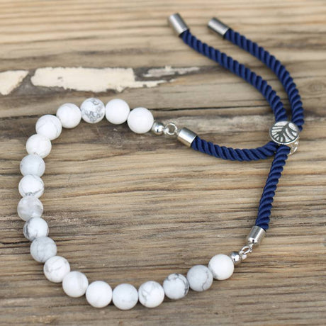 925 Silver Plated Gemstone Navy String Bracelet - White Howlite