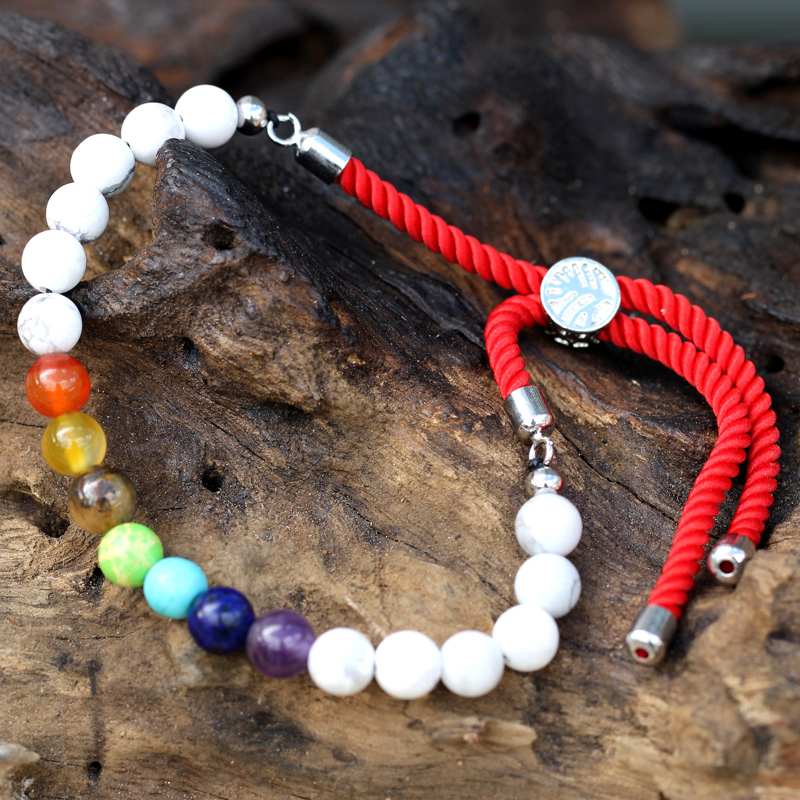 925 Silver Plated Gemstone Royal Red String Bracelet - White Howlite Chakra