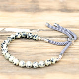 925 Silver Plated Gemstone Charcoal String Bracelet - Dalmatian Jasper