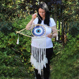 Protection Dream Catcher - Lrg Macrame Evil Eye Blue/White/Black