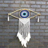 Protection Dream Catcher - Lrg Macrame Evil Eye Blue/White/Black