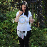 Protection Dream Catcher - Med Macrame Evil Eye White/ Grey/Brown