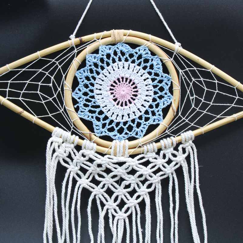 Protection Dream Catcher - Med Macrame Evil Eye Blue/White/Pink