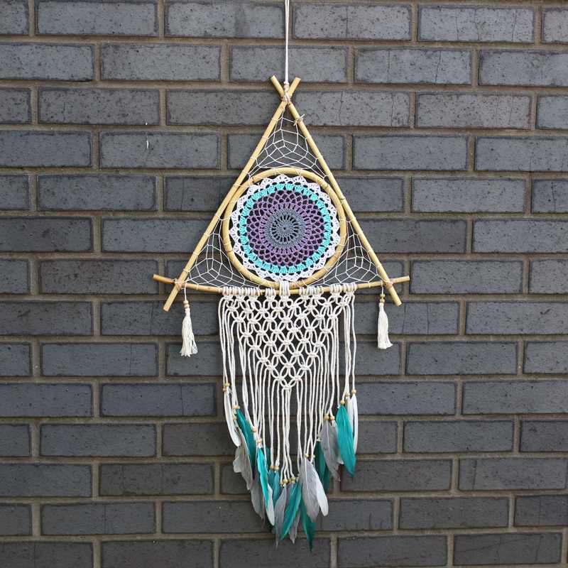 Protection Dream Catcher - Lrg Macrame Pyramid White/Turquoise