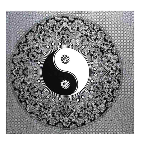 B&W Double Cotton Bedspread + Wall Hanging - Ying yang