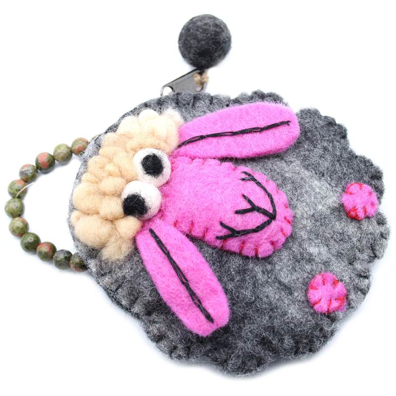 Natural Felt Zipper Pouch (asst) - Happy Sheep