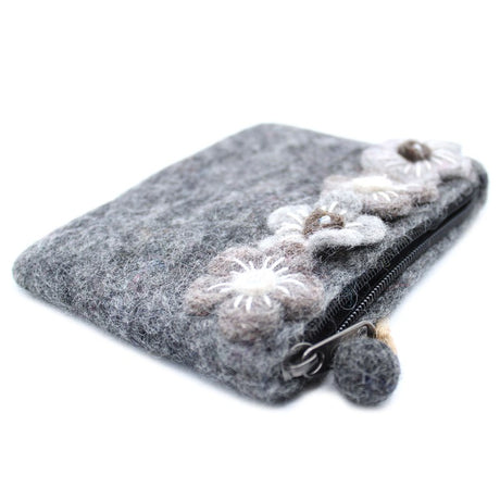 Natural Felt Zipper Pouch (asst) - Four Flowers