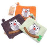 Natural Felt Zipper Pouch (asst) - Owl on Branch