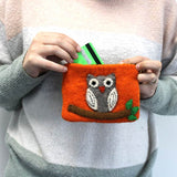 Natural Felt Zipper Pouch (asst) - Owl on Branch