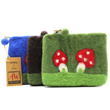 Natural Felt Zipper Pouch (asst) - Mystic Mushrooms